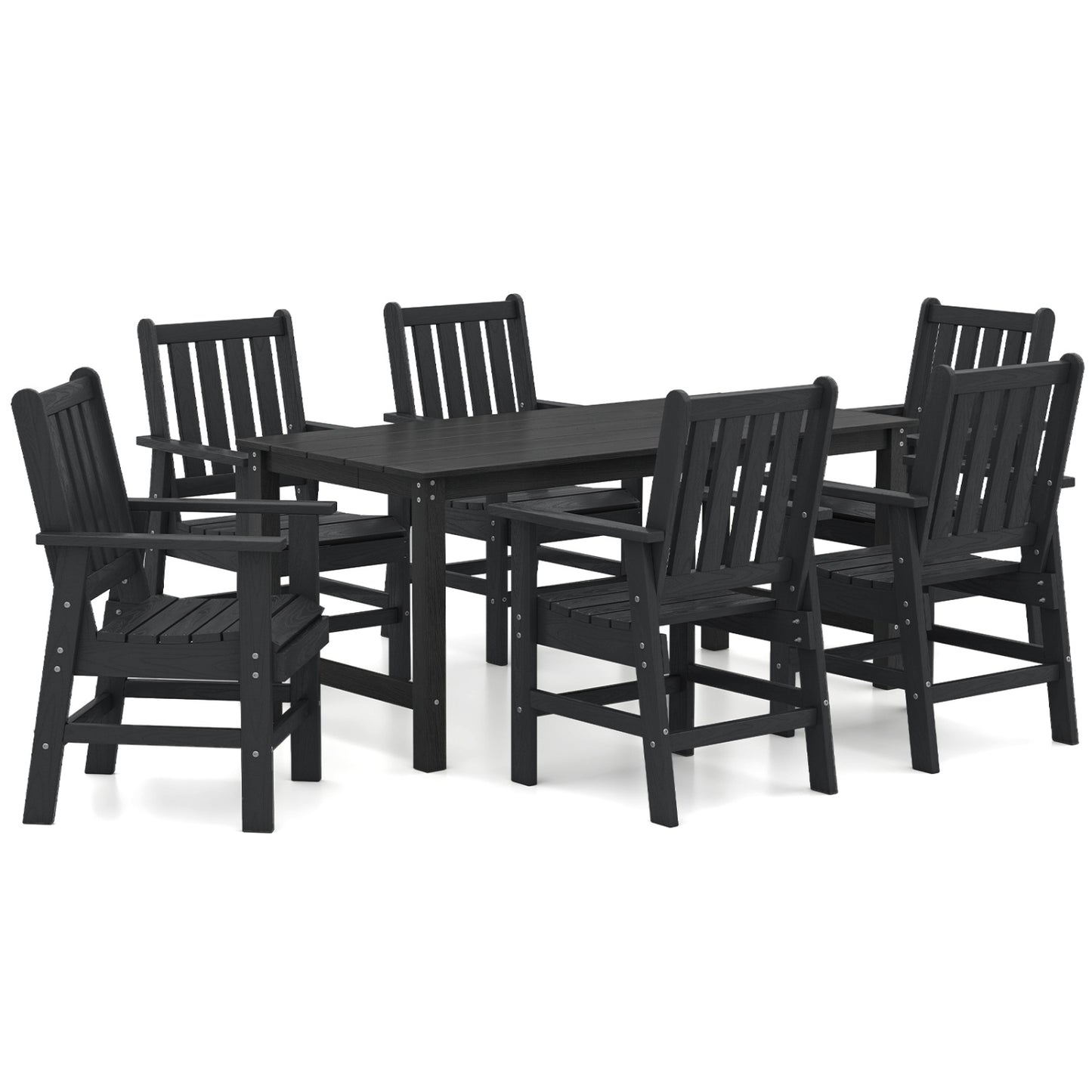 7 Piece Patio Dining Set, Outdoor HDPE Weather Resistant, Black Patio Dining Sets Black at Gallery Canada