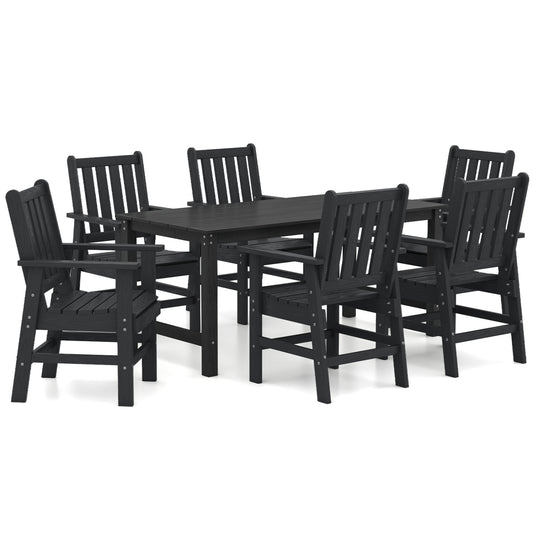 7 Piece Patio Dining Set, Outdoor HDPE Weather Resistant, Black Patio Dining Sets Black at Gallery Canada