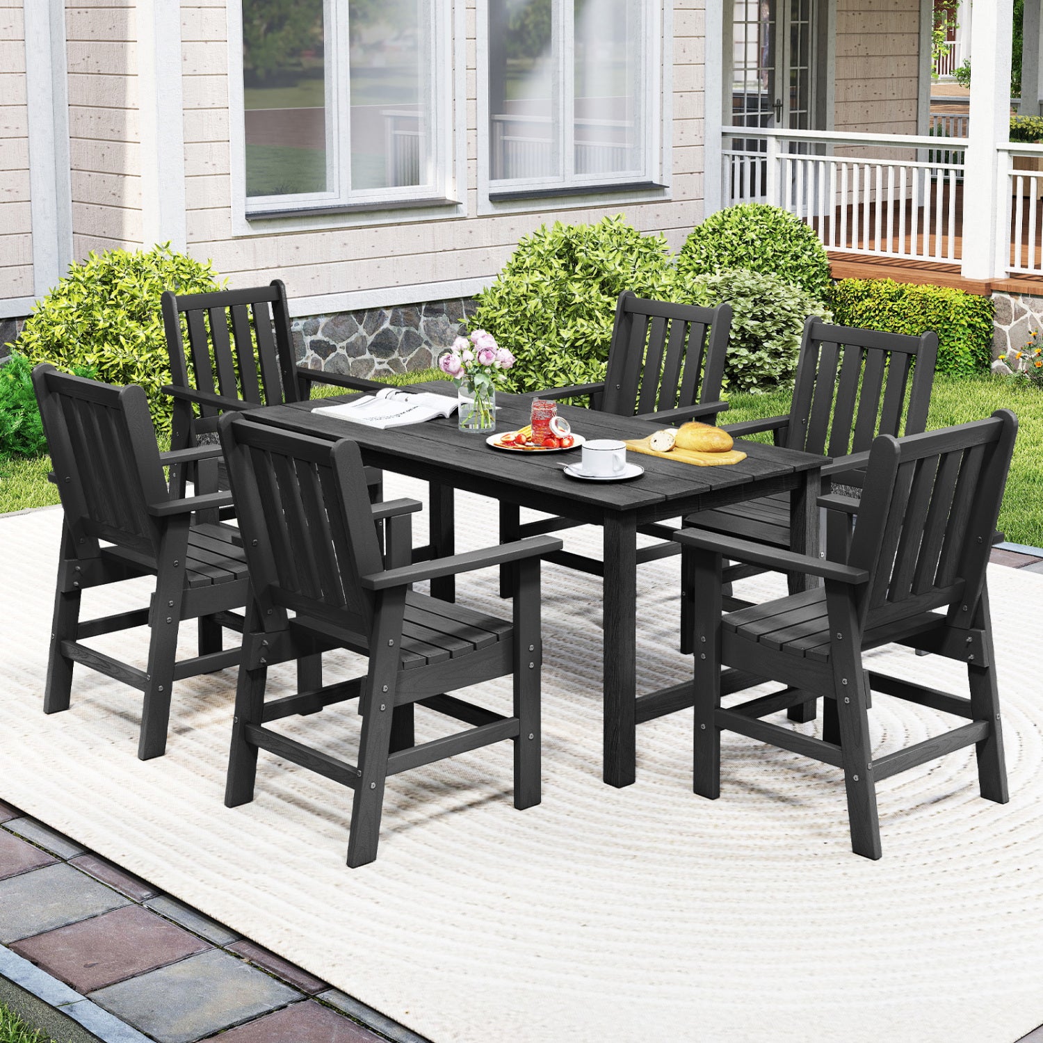 7 Piece Patio Dining Set, Outdoor HDPE Weather Resistant, Black Patio Dining Sets at Gallery Canada