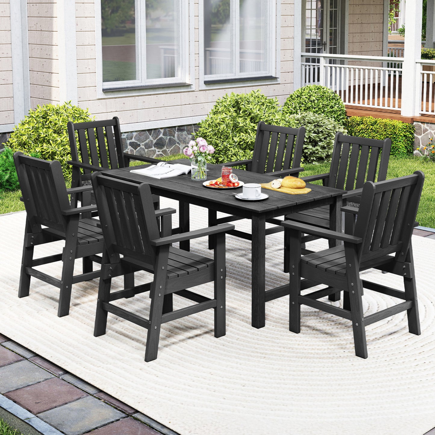 7 Piece Patio Dining Set, Outdoor HDPE Weather Resistant, Black Patio Dining Sets at Gallery Canada