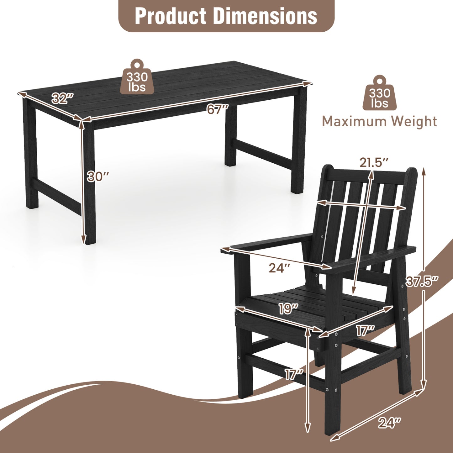 7 Piece Patio Dining Set, Outdoor HDPE Weather Resistant, Black Patio Dining Sets at Gallery Canada