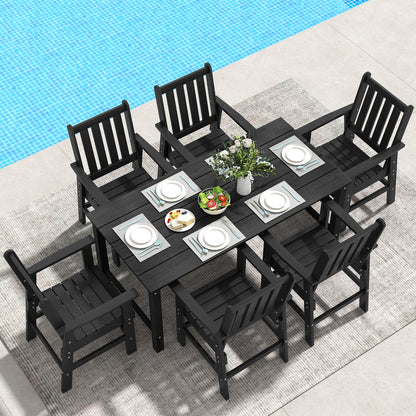 7 Piece Patio Dining Set, Outdoor HDPE Weather Resistant, Black Patio Dining Sets at Gallery Canada