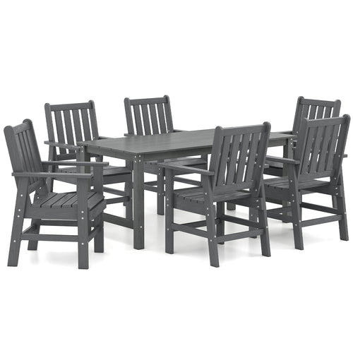 7 Piece Patio Dining Set, HDPE Weather Resistant, Table and Chairs, Gray