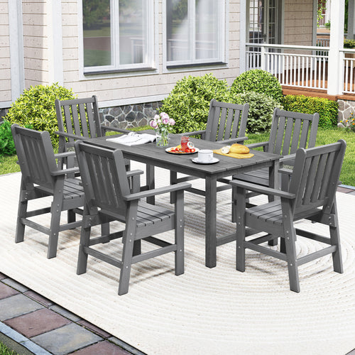 7 Piece Patio Dining Set, HDPE Weather Resistant, Table and Chairs, Gray