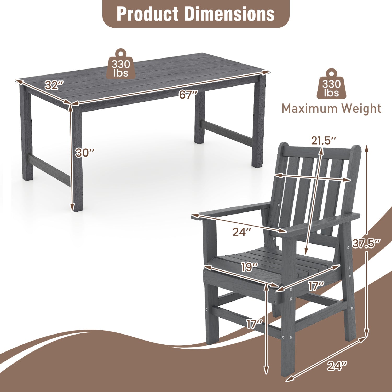 7 Piece Patio Dining Set, HDPE Weather Resistant, Table and Chairs, Gray Patio Dining Sets at Gallery Canada