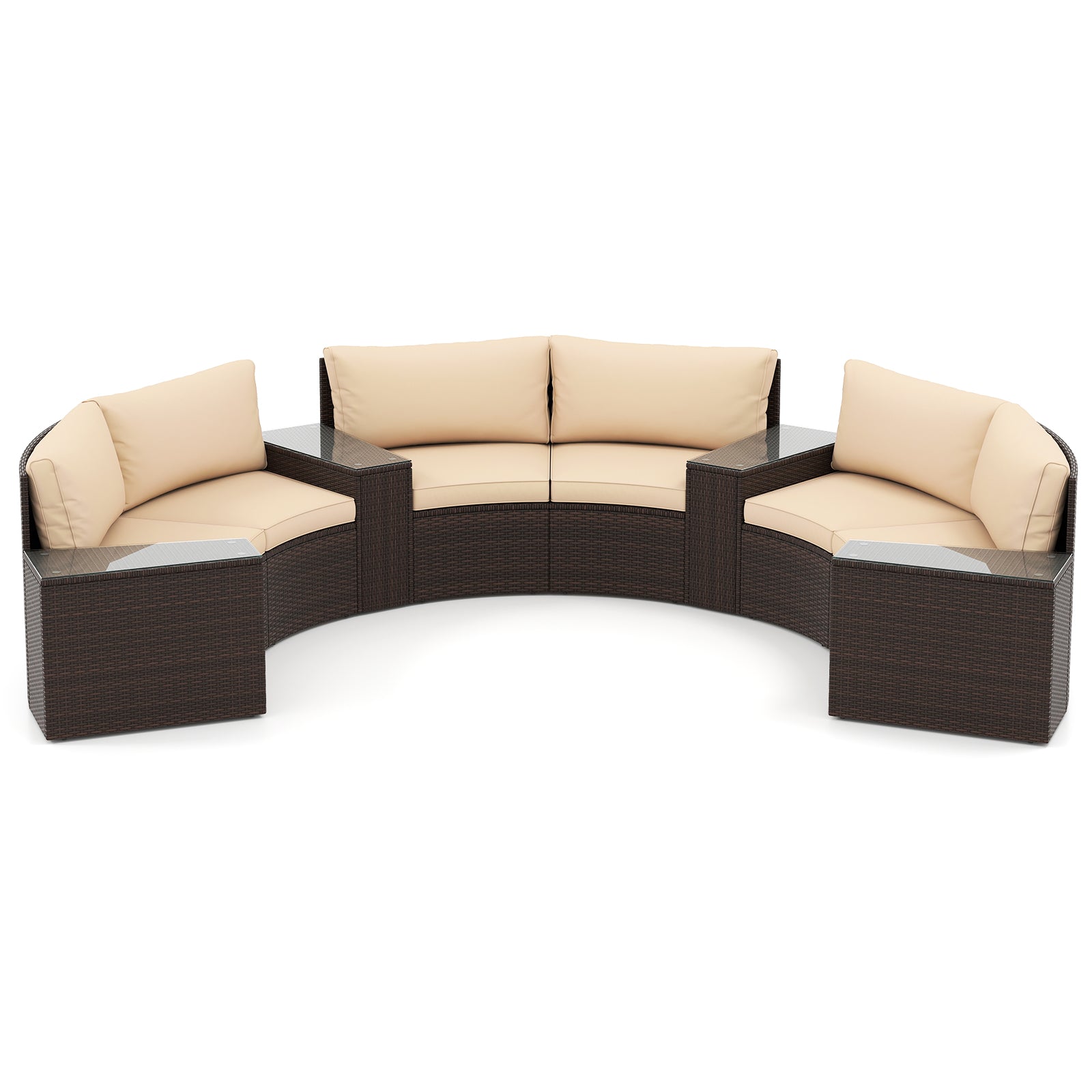 7 Pieces Patio Furniture Set PE Rattan Half-Moon Curved Sofas with Side Tables-brown, Brown Patio Furniture Sets at Gallery Canada