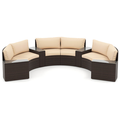 7 Pieces Patio Furniture Set PE Rattan Half-Moon Curved Sofas with Side Tables-brown, Brown Patio Furniture Sets at Gallery Canada