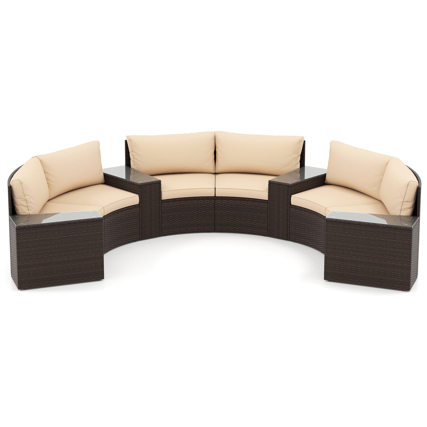 7-Piece Patio Furniture Set, PE Rattan Half-Moon Sofa, Brown
