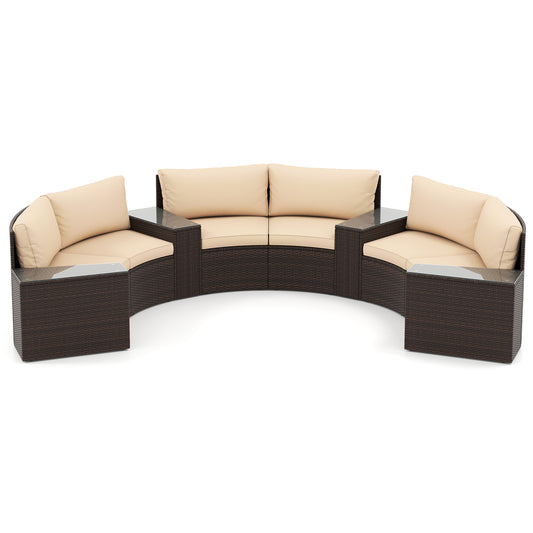 7 Pieces Patio Furniture Set PE Rattan Half-Moon Curved Sofas with Side Tables-brown, Brown Patio Furniture Sets Brown at Gallery Canada