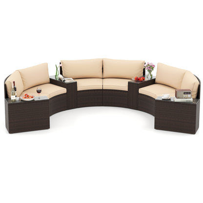 7 Pieces Patio Furniture Set PE Rattan Half-Moon Curved Sofas with Side Tables-brown, Brown Patio Furniture Sets at Gallery Canada