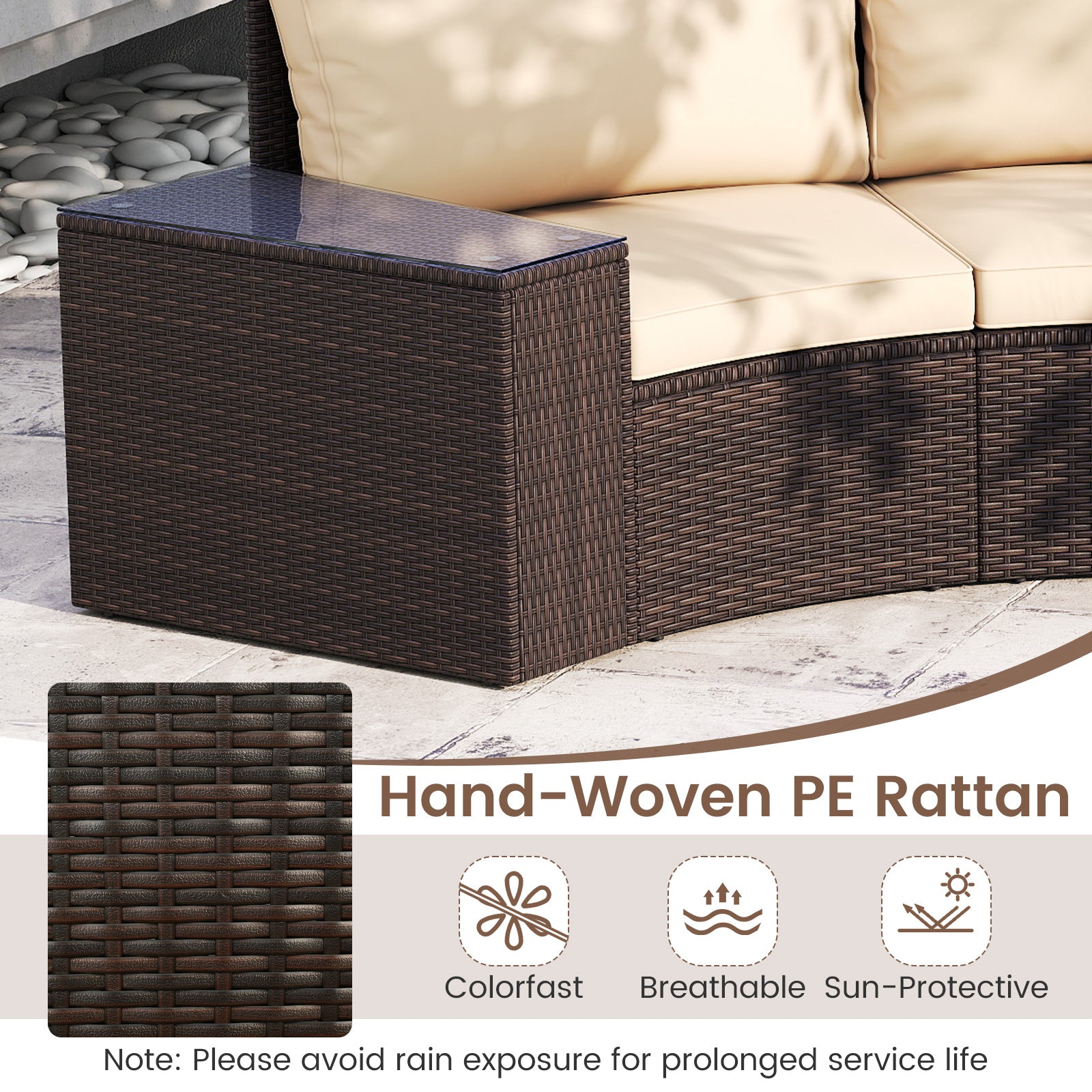 7 Pieces Patio Furniture Set PE Rattan Half-Moon Curved Sofas with Side Tables-brown, Brown Patio Furniture Sets at Gallery Canada