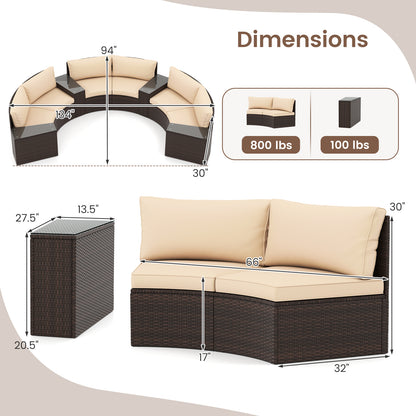 7 Pieces Patio Furniture Set PE Rattan Half-Moon Curved Sofas with Side Tables-brown, Brown Patio Furniture Sets at Gallery Canada