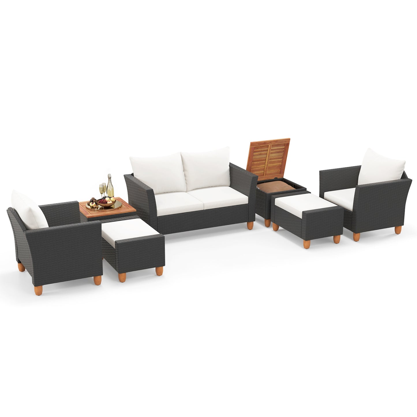 7-Piece Patio Furniture PE Rattan Sectional Sofa Set, White Patio Conversation Sets at Gallery Canada