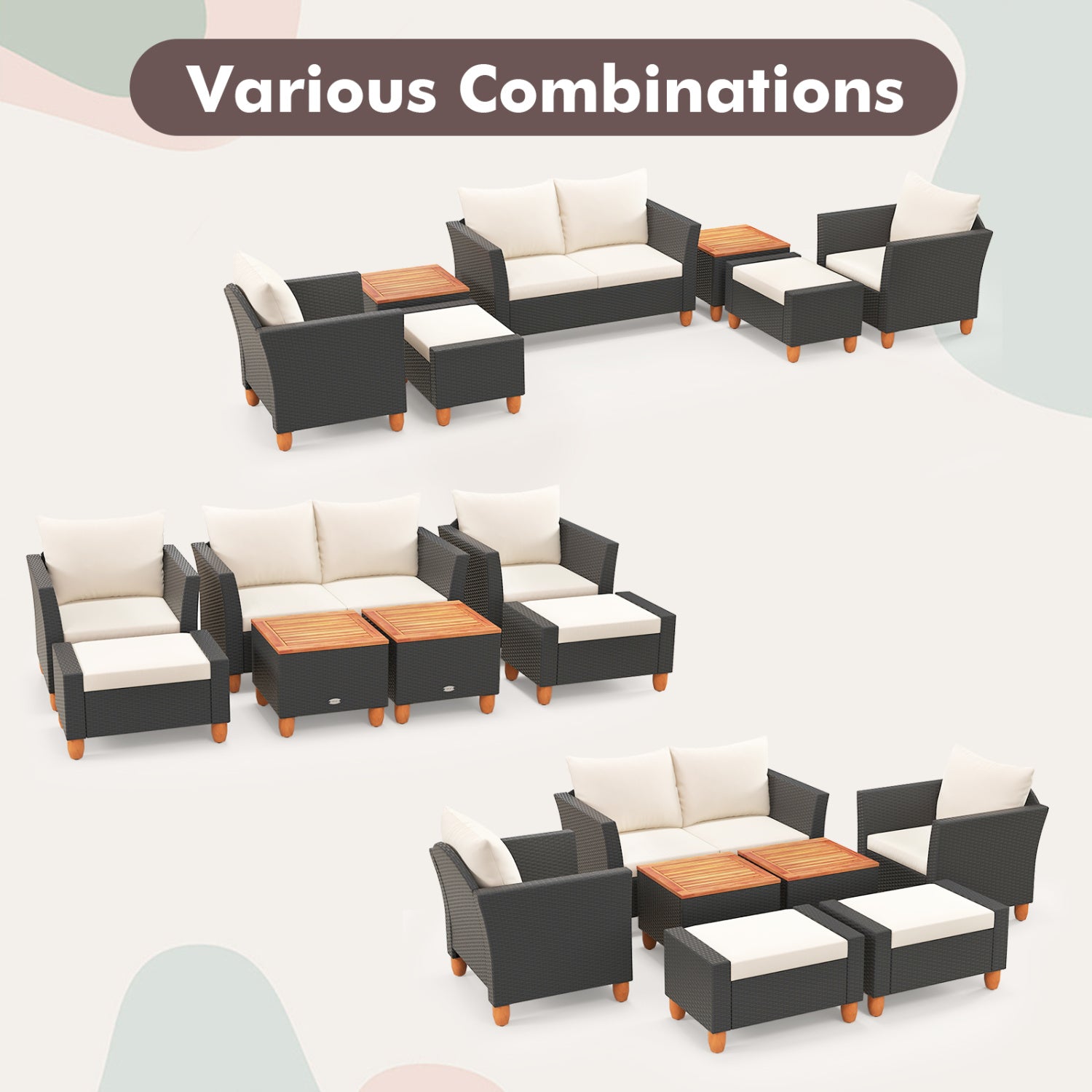 7-Piece Patio Furniture PE Rattan Sectional Sofa Set, White Patio Conversation Sets at Gallery Canada