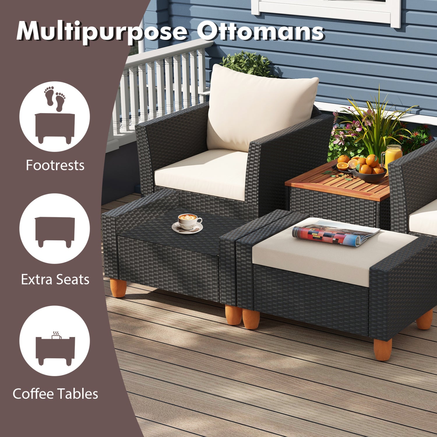 7-Piece Patio Furniture PE Rattan Sectional Sofa Set, White Patio Conversation Sets at Gallery Canada