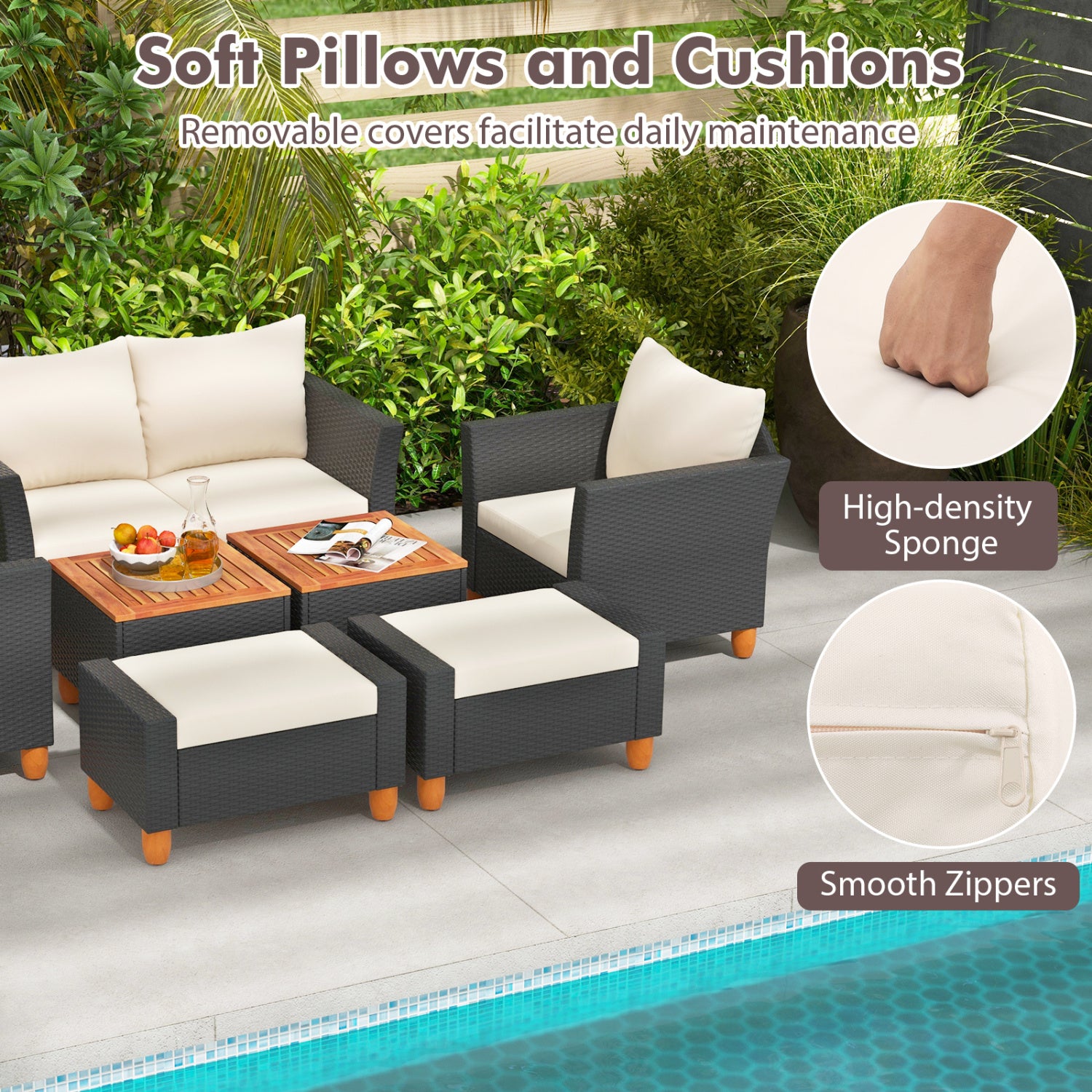 7-Piece Patio Furniture PE Rattan Sectional Sofa Set, White Patio Conversation Sets at Gallery Canada