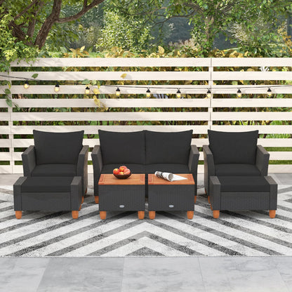 7 Pieces Patio Furniture PE Rattan Sectional Sofa Set with Armchairs and Table, Black