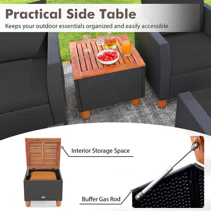 7 Pieces Patio Furniture PE Rattan Sectional Sofa Set with Armchairs and Table, Black