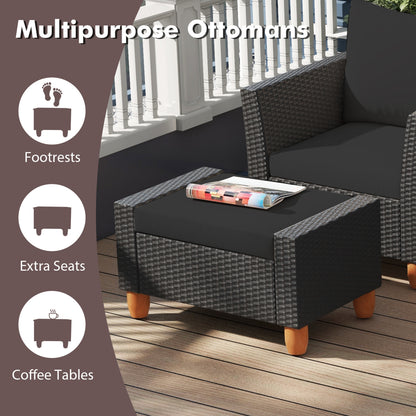 7 Pieces Patio Furniture PE Rattan Sectional Sofa Set with Armchairs and Table, Black