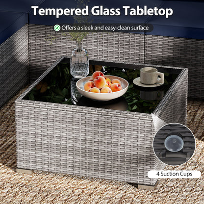 7 Piece PE Rattan Patio Set with Coffee Table, Navy