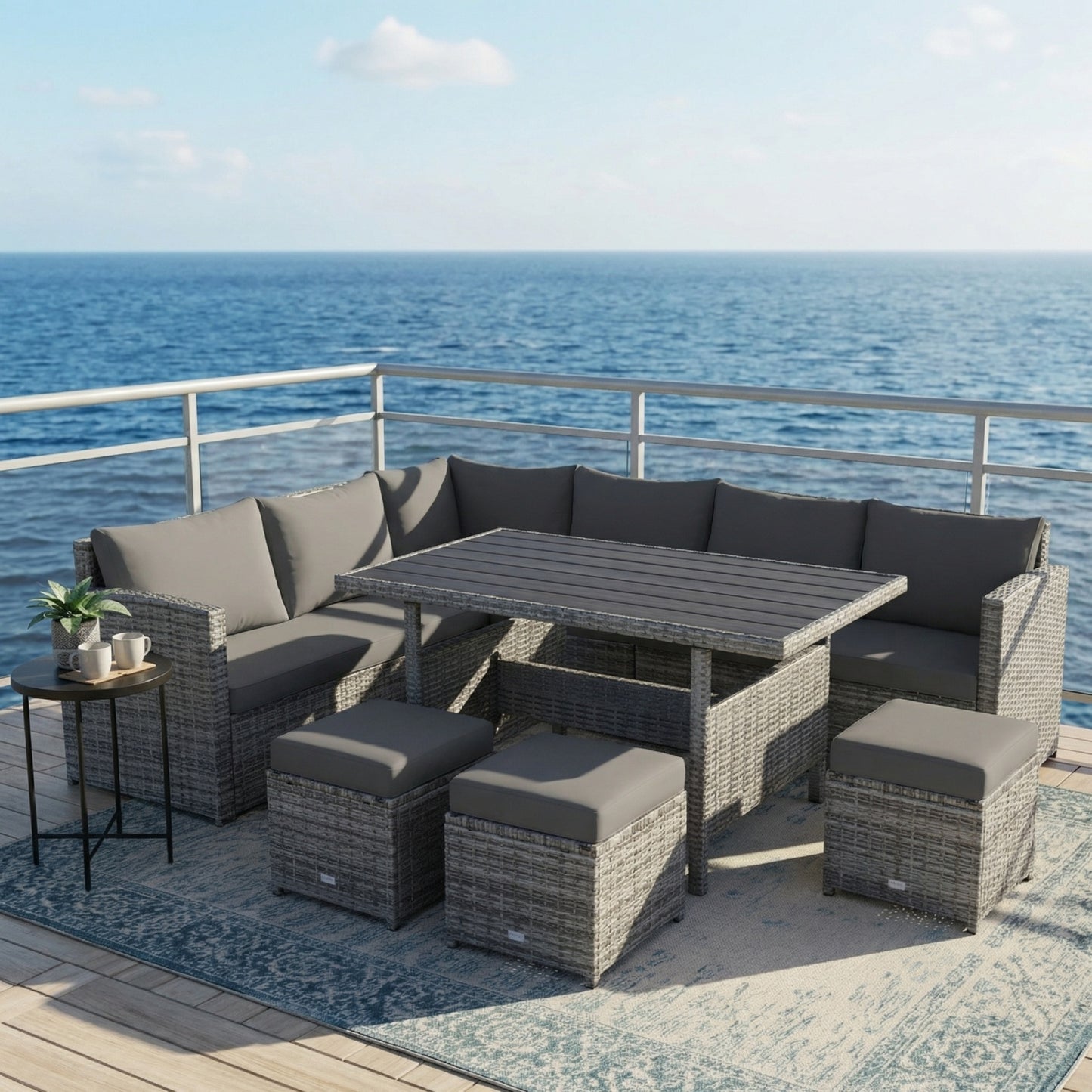 7 Piece Patio Rattan Dining Furniture Set, Sectional Sofa With Ottoman, Gray Outdoor Sectionals at Gallery Canada