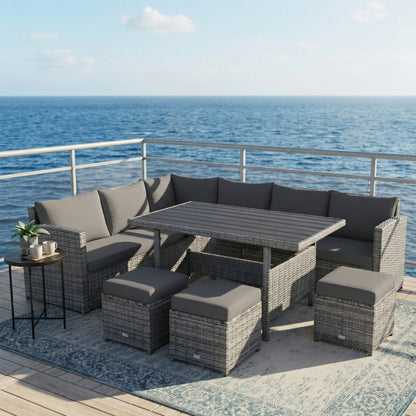7 Piece Patio Rattan Dining Furniture Set, Sectional Sofa With Ottoman, Gray Outdoor Sectionals at Gallery Canada