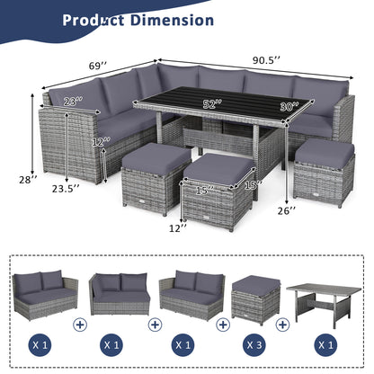 7 Piece Patio Rattan Dining Furniture Set, Sectional Sofa With Ottoman, Gray Outdoor Sectionals at Gallery Canada