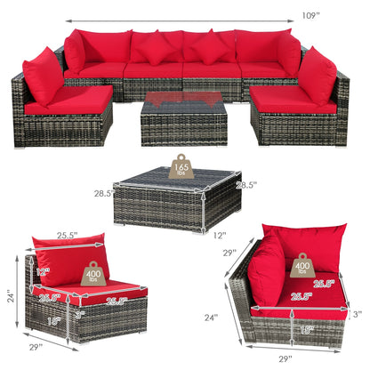 7-Piece Patio Rattan Furniture Set, Sectional Sofa, Red Outdoor Sectionals at Gallery Canada