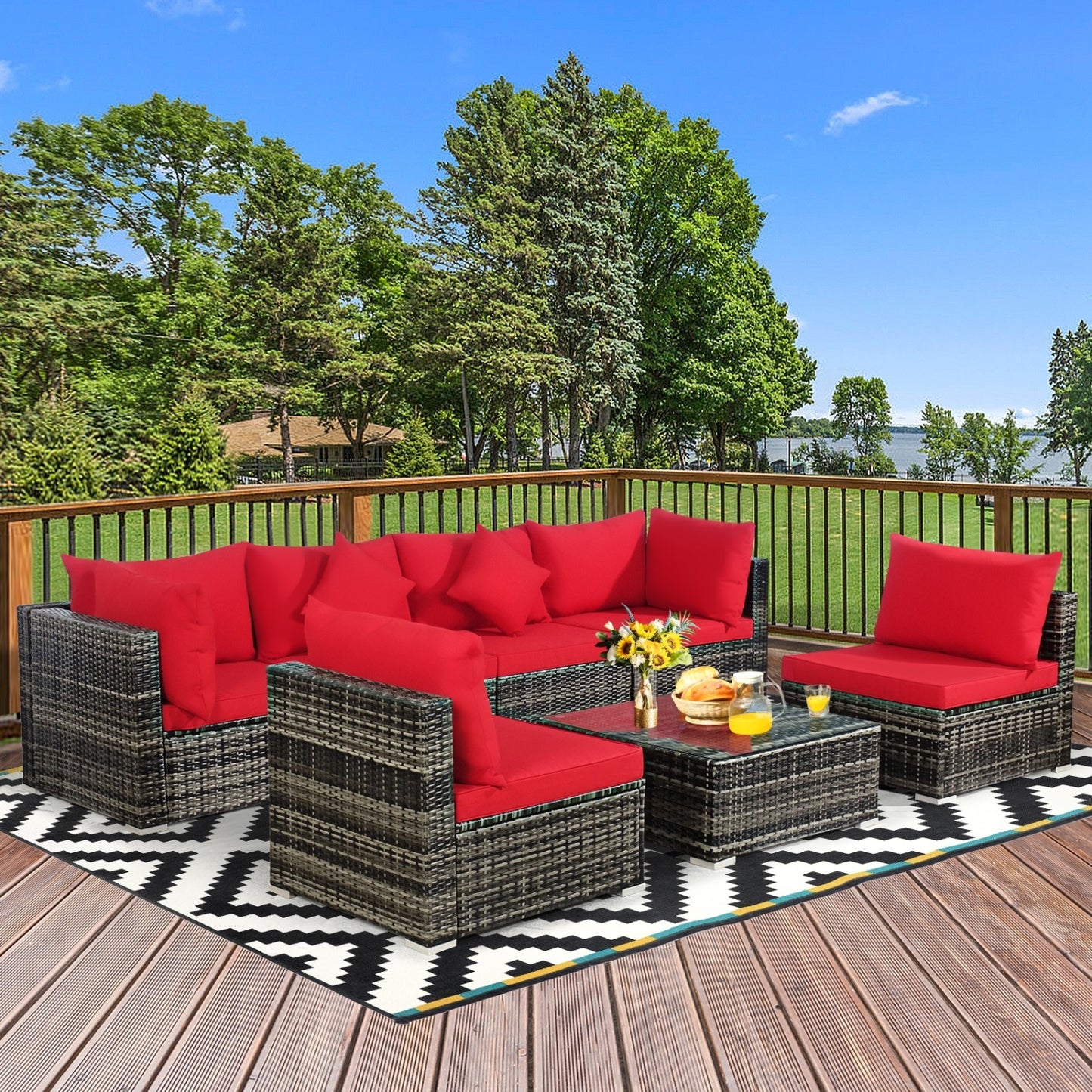 7-Piece Patio Rattan Furniture Set, Sectional Sofa, Red Outdoor Sectionals at Gallery Canada