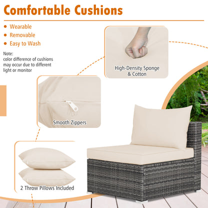 Ensemble de mobilier de patio en rotin 7 pièces, canapé d'angle avec coussins, beige