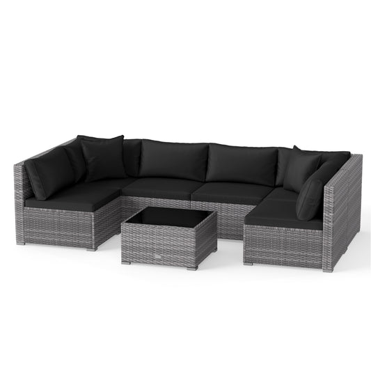 7 Piece Patio Rattan Furniture Set, Sectional Sofa, Black Outdoor Sectionals Black at Gallery Canada