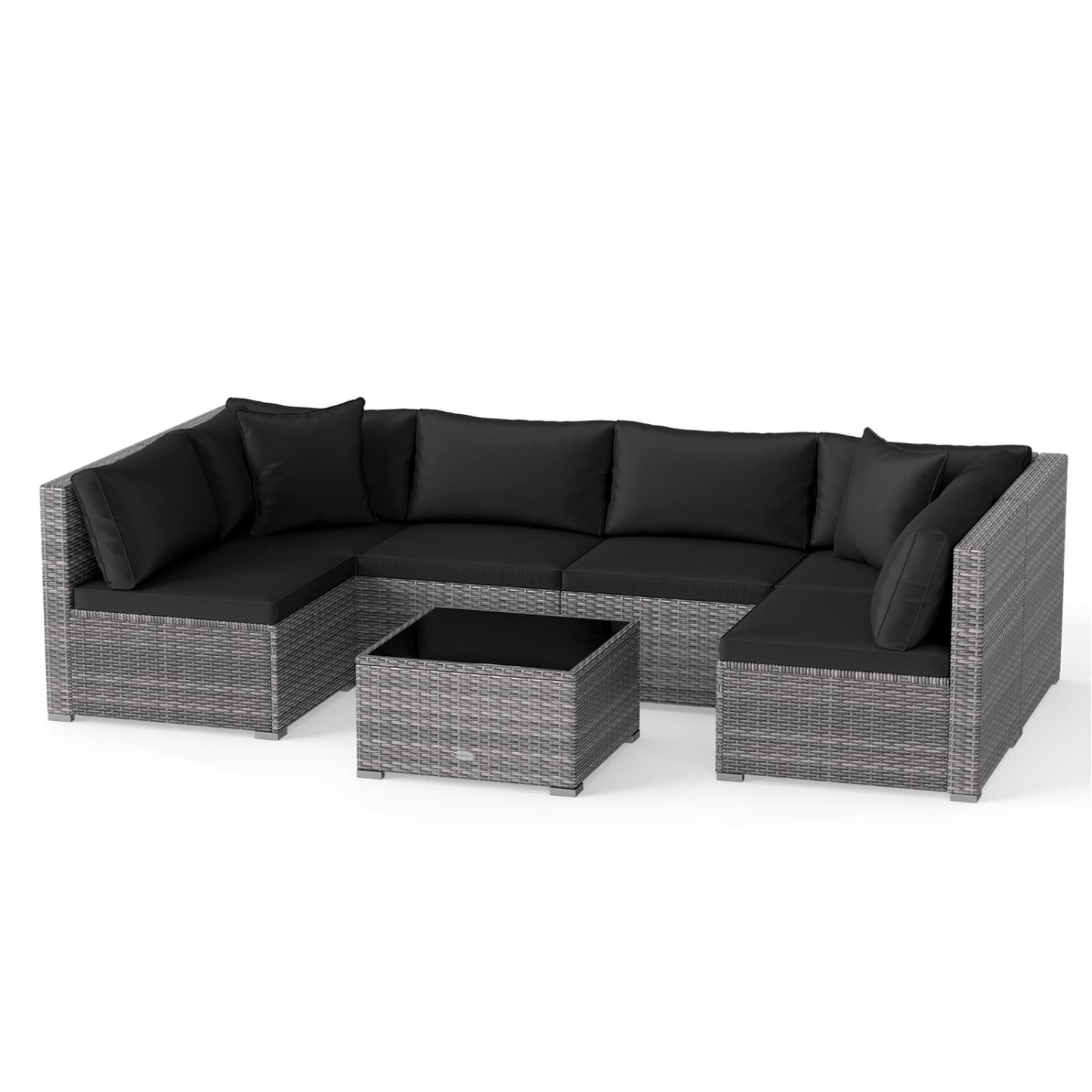 7 Piece Patio Rattan Furniture Set, Sectional Sofa, Black Outdoor Sectionals at Gallery Canada