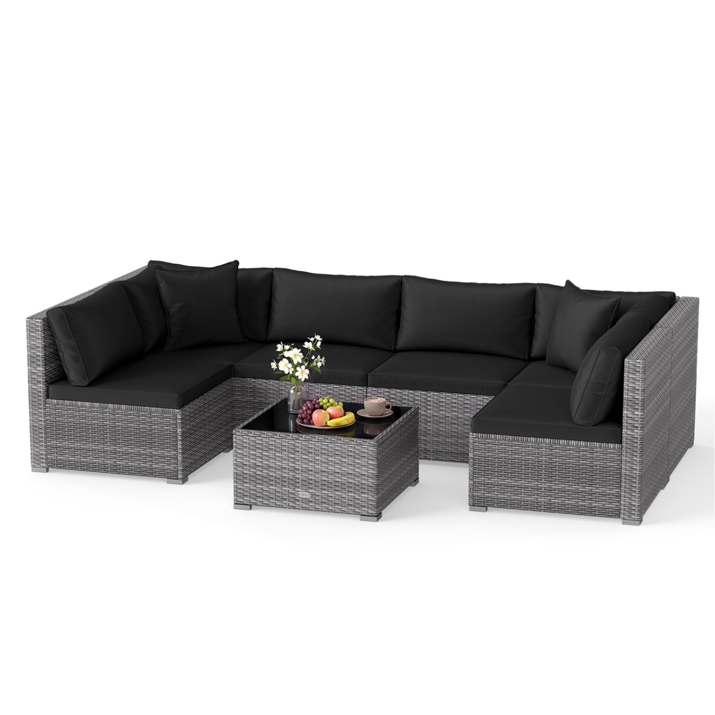 7 Piece Patio Rattan Furniture Set, Sectional Sofa, Black Outdoor Sectionals at Gallery Canada