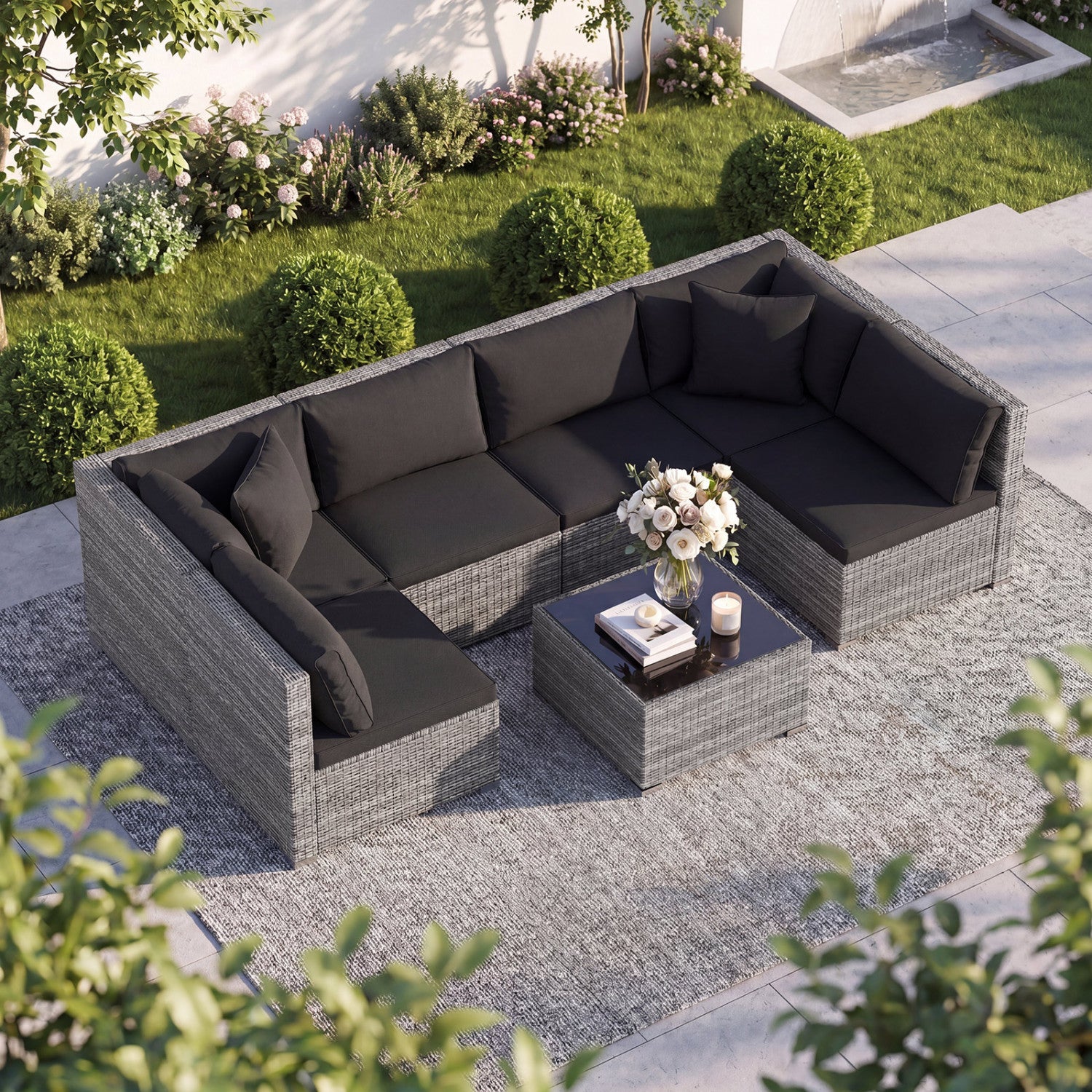 7 Piece Patio Rattan Furniture Set, Sectional Sofa, Black Outdoor Sectionals at Gallery Canada