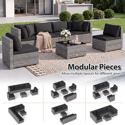 7 Piece Patio Rattan Furniture Set, Sectional Sofa, Black Outdoor Sectionals at Gallery Canada