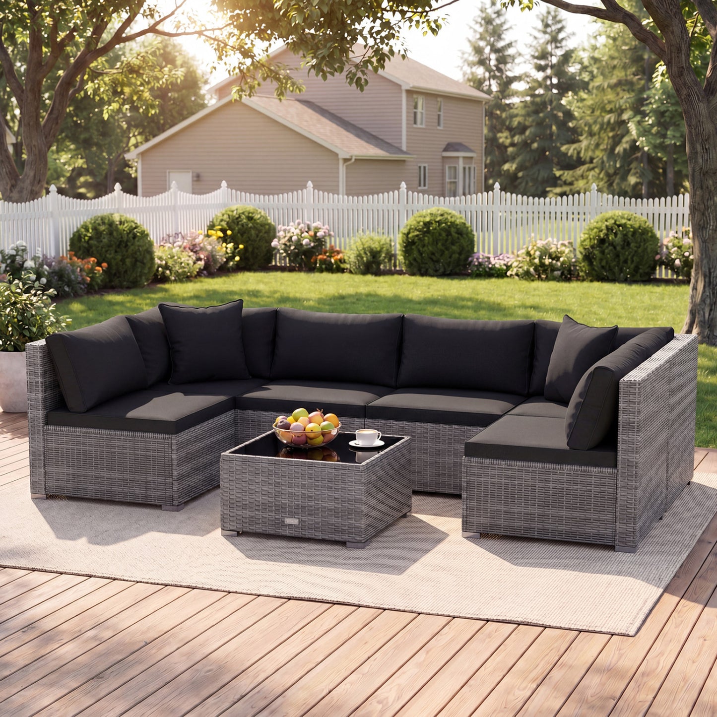 7 Piece Patio Rattan Furniture Set, Sectional Sofa, Black Outdoor Sectionals at Gallery Canada