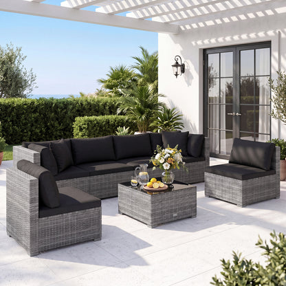 7 Piece Patio Rattan Furniture Set, Sectional Sofa, Black Outdoor Sectionals at Gallery Canada