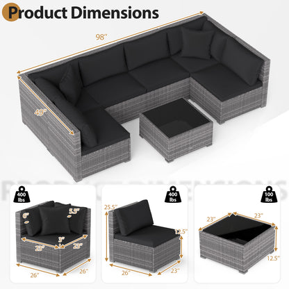 7 Piece Patio Rattan Furniture Set, Sectional Sofa, Black Outdoor Sectionals at Gallery Canada