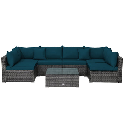 Ensemble de mobilier de patio en rotin 7 pièces, canapé d'angle, vert