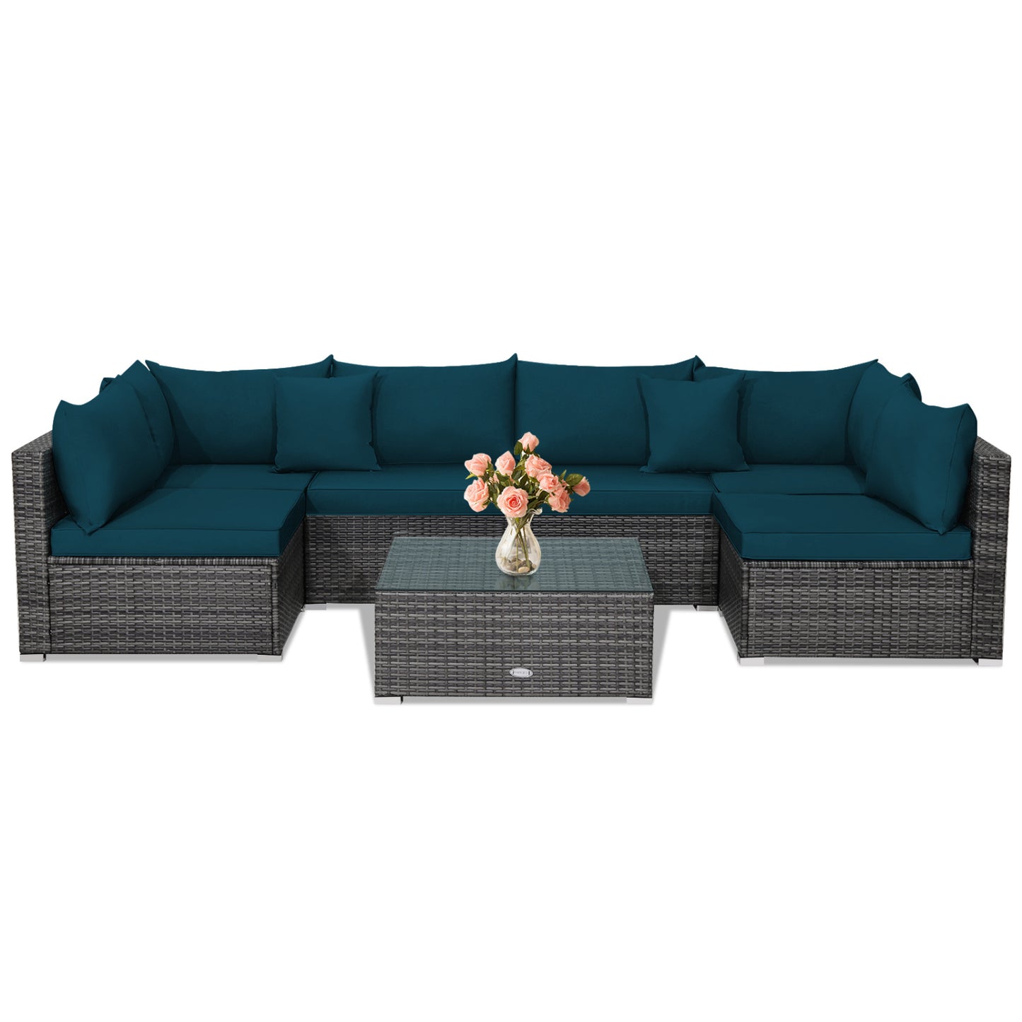 Ensemble de mobilier de patio en rotin 7 pièces, canapé d'angle, vert