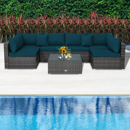 Ensemble de mobilier de patio en rotin 7 pièces, canapé d'angle, vert