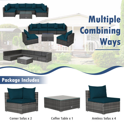 Ensemble de mobilier de patio en rotin 7 pièces, canapé d'angle, vert
