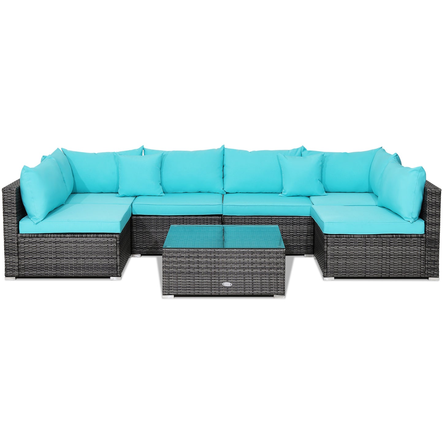 7 Piece Patio Rattan Furniture Set, Sectional Sofa Cushioned, Turquoise Outdoor Sectionals Turquoise at Gallery Canada
