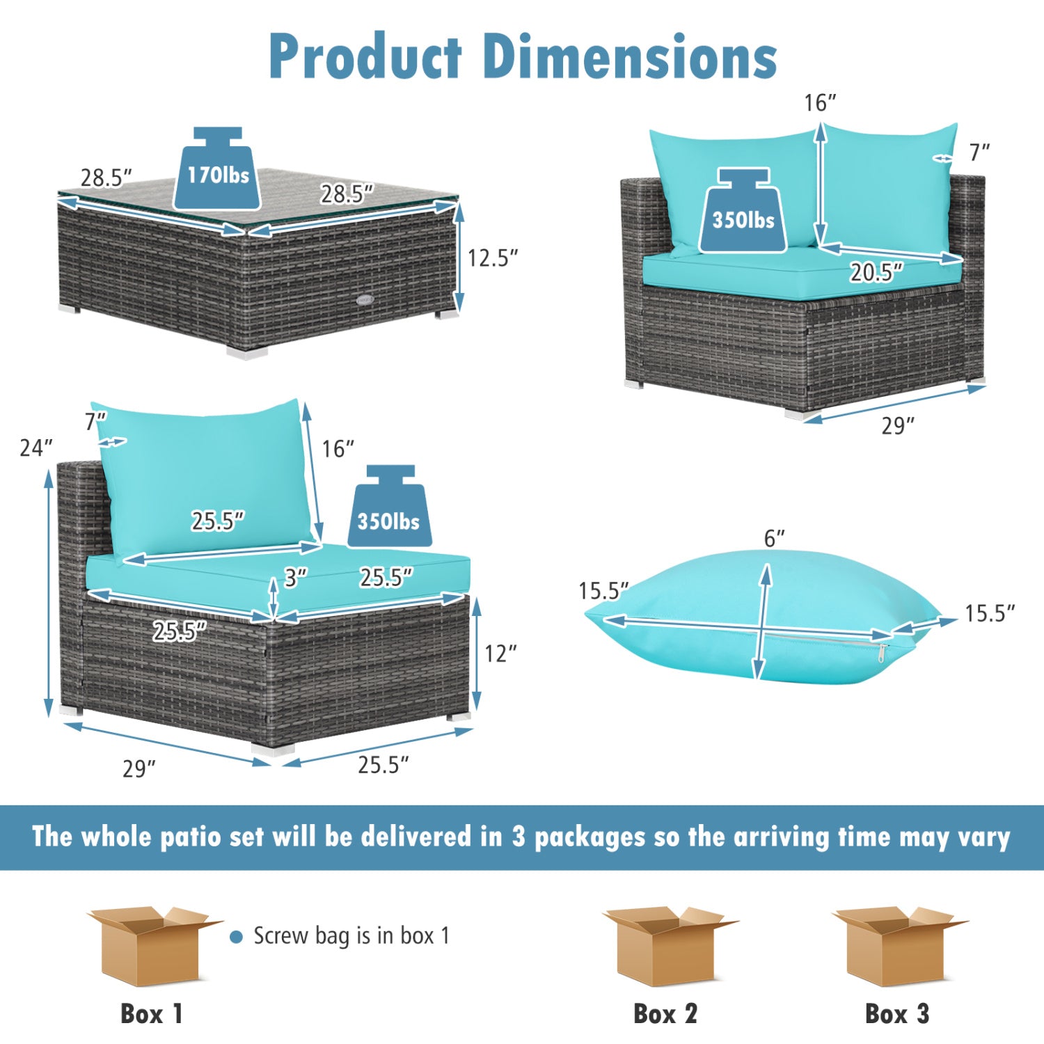 7 Piece Patio Rattan Furniture Set, Sectional Sofa Cushioned, Turquoise Outdoor Sectionals at Gallery Canada