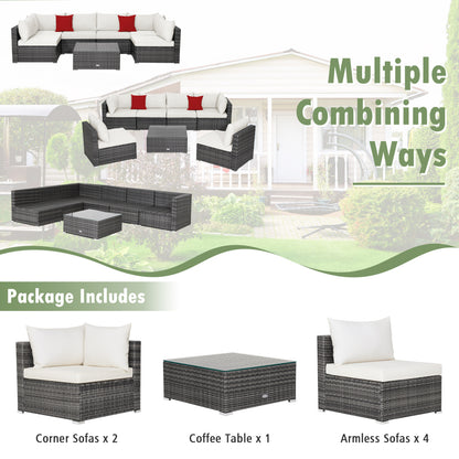 7-Piece Patio Rattan Furniture Set, Sectional Sofa, White Outdoor Sectionals at Gallery Canada