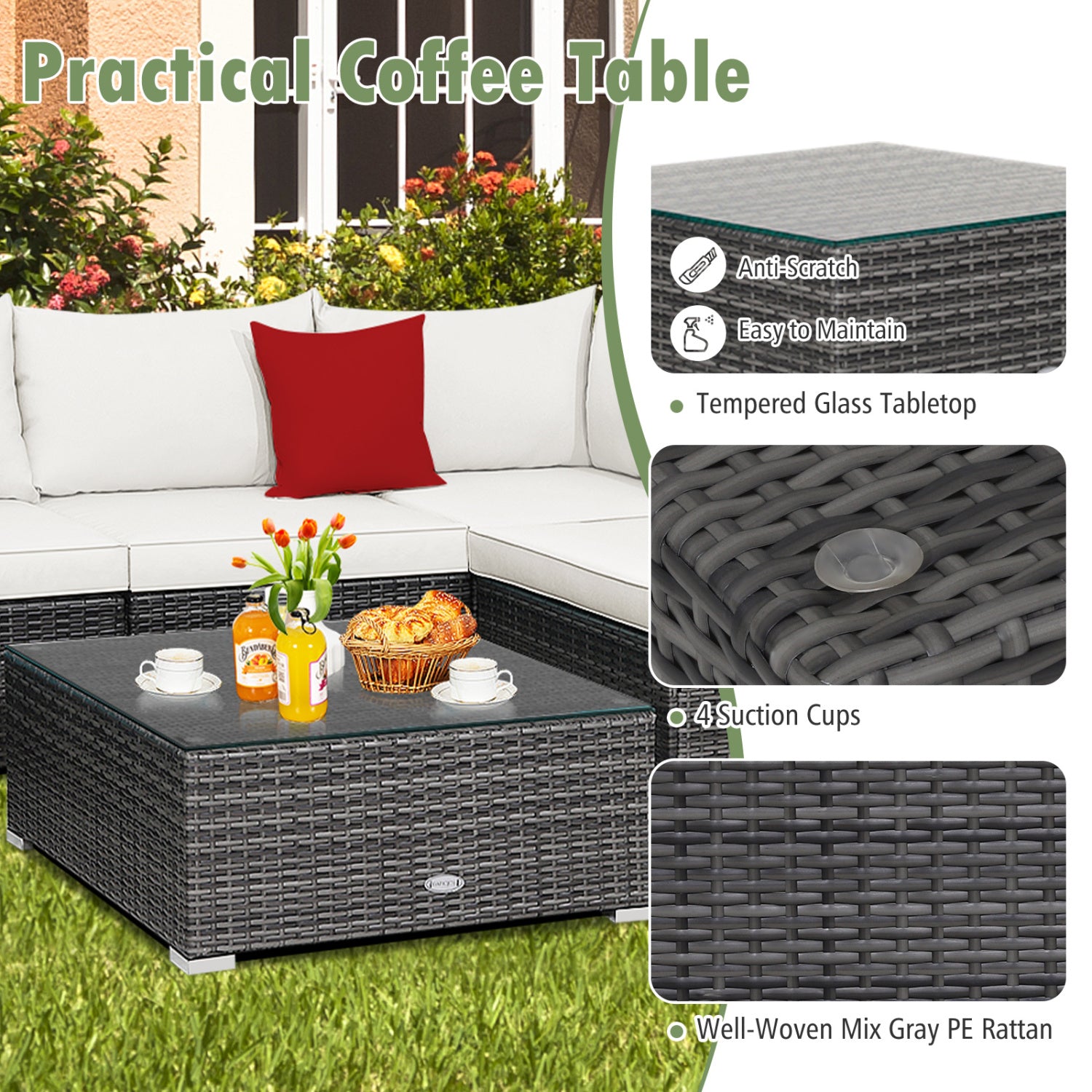7-Piece Patio Rattan Furniture Set, Sectional Sofa, White Outdoor Sectionals at Gallery Canada