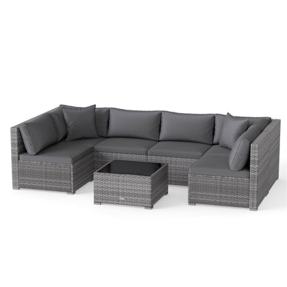 7-Piece Patio Rattan Furniture Set, Sectional Sofa, Gray Outdoor Sectionals at Gallery Canada