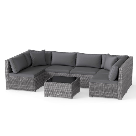 7-Piece Patio Rattan Furniture Set, Sectional Sofa, Gray Outdoor Sectionals Gray at Gallery Canada