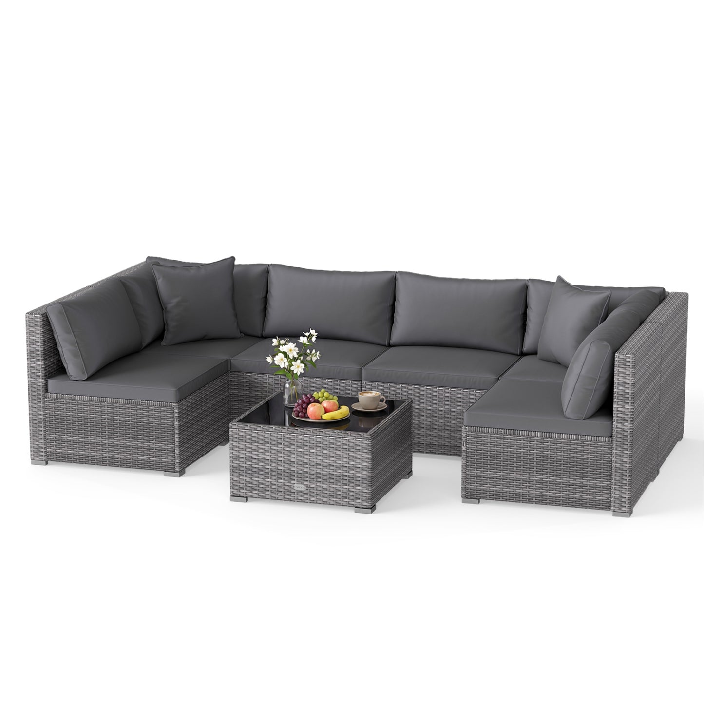 7-Piece Patio Rattan Furniture Set, Sectional Sofa, Gray Outdoor Sectionals at Gallery Canada