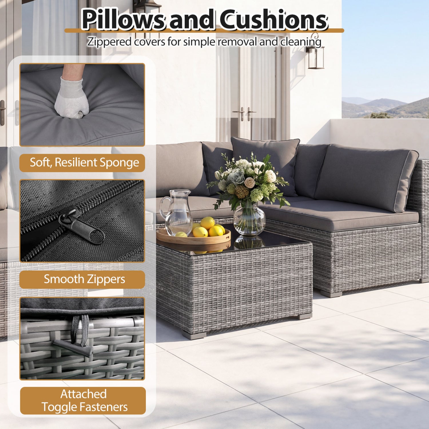 7-Piece Patio Rattan Furniture Set, Sectional Sofa, Gray Outdoor Sectionals at Gallery Canada